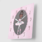 Rosa & Grau Couture Ethnic Ballerina Girls - Garte Quadratische Wanduhr (Winkel)