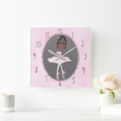 Rosa & Grau Couture Ethnic Ballerina Girls - Garte Quadratische Wanduhr (Zuhause)