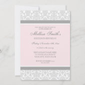 Rosa Grau Damask 16. Bithday Party Einladung (Rückseite)