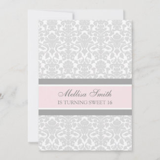 Rosa Grau Damask 16. Bithday Party Einladung