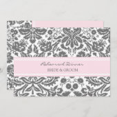 Rosa Grau Damask Probe Abendessen Party Einladung (Vorne/Hinten)
