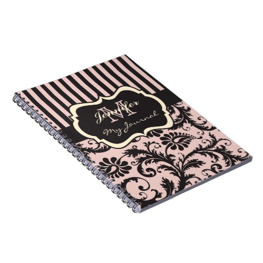 Rosa, grau, Elfenbeinbeschlag Damask Journal-Noteb Notizblock (Rechte Seite)