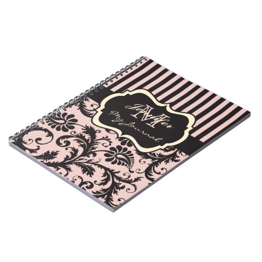 Rosa, grau, Elfenbeinbeschlag Damask Journal-Noteb Notizblock (Linke Seite)