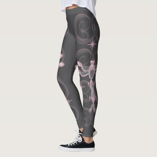 Rosa, Grau, Glasdrachenfliegen mit Sternen Leggings (Links)