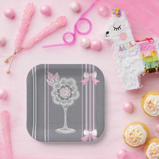 Rosa & Grau KI Kunst Pappteller (Party)