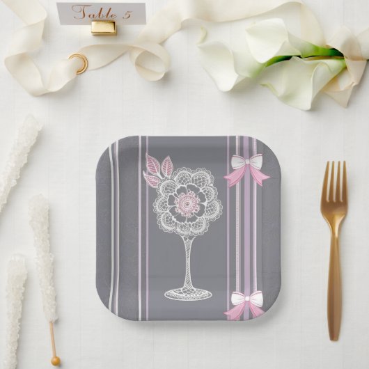 Rosa & Grau KI Kunst Pappteller (Hochzeit)