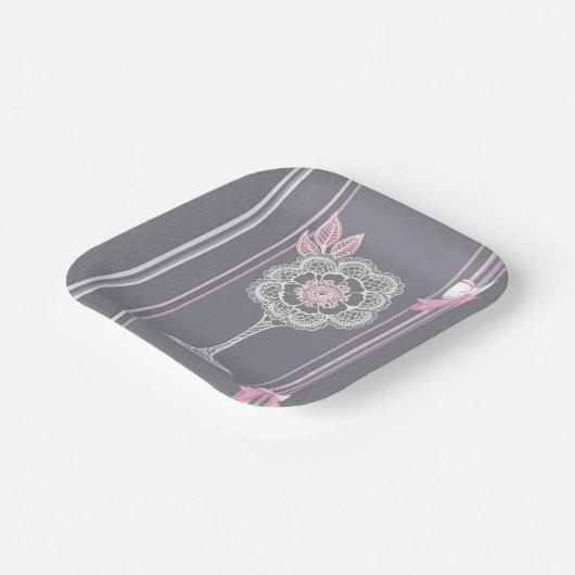 Rosa & Grau KI Kunst Pappteller (Gewinkelt)