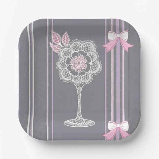 Rosa & Grau KI Kunst Pappteller (Vorderseite)