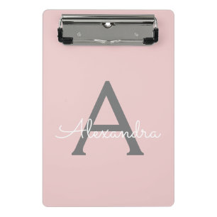 Rosa Grau Modern Schrift Mädchenhaft Monogramm Nam Mini Klemmbrett