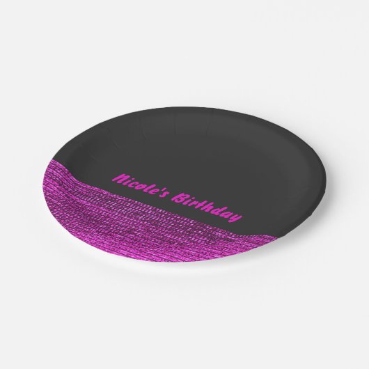 Rosa & Grau Moderne Glam Sequins Chic Party Pappteller (Schrägansicht)