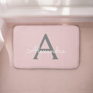 Rosa Grau Moderne Schrift Mädchenhaftes Monogramm  Badematte