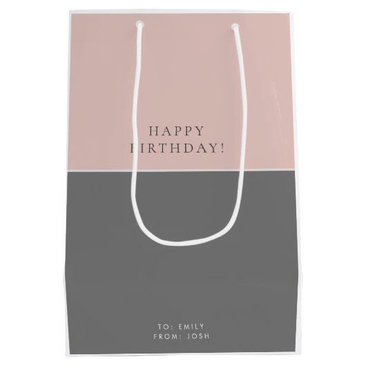 Rosa Grau Moderner Geburtstag Mittlere Geschenktüte (Rückseite)