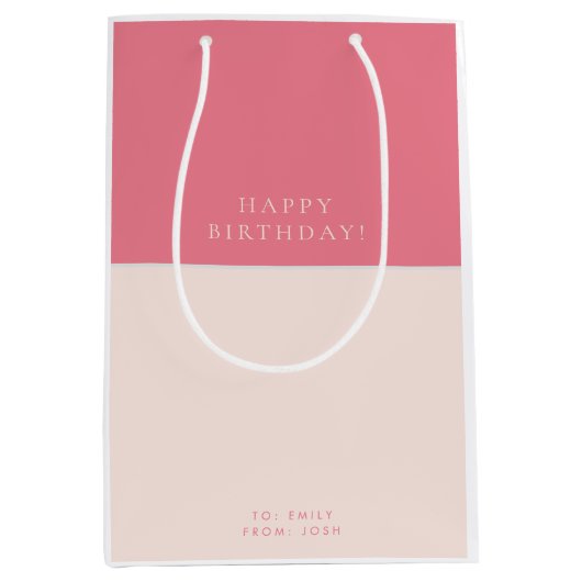 Rosa Grau Moderner Geburtstag Mittlere Geschenktüte (Vorderseite)