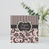 Rosa, grau, schwarz gestreifte Damaske laden ein Einladung (Stehend Vorderseite)