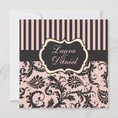 Rosa, grau, schwarz gestreifte Damaske laden ein Einladung (Vorderseite)