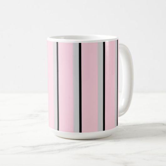 Rosa, grau, schwarz, Streifen Kaffeetasse (VorderseiteRechts)