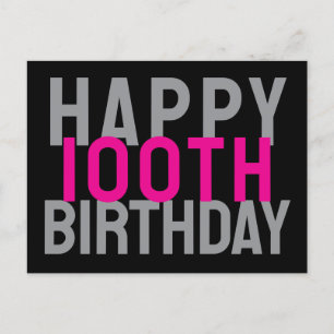 Rosa Grau Schwarze Moderne Fette 100. Geburtstag Postkarte