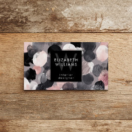 Rosa Grau Schwarzes Monogramm Moderne Visitenkarte