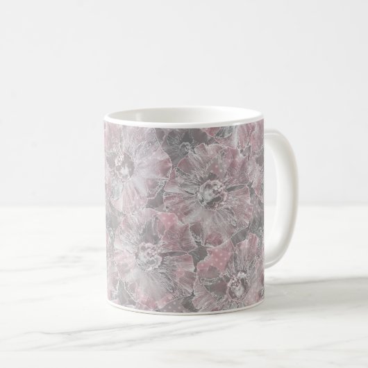 Rosa, grau, stilvoll, große Blume, rosa Blume, Kaffeetasse (VorderseiteRechts)
