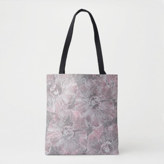 Rosa, grau, stilvoll, große Blume, rosa Blume, Tasche (Vorderseite)