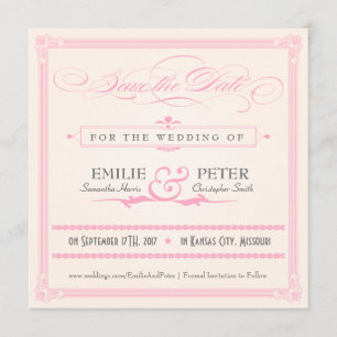 Rosa, Grau- und Creme-Farbenes Poster-Style Save-t Save The Date