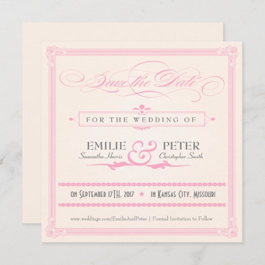 Rosa, Grau und Creme Poster Save the Date (Vorne/Hinten)