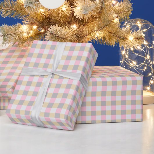 Rosa Grau Und Gelb Gingham Geschenkpapier (Feiertage)