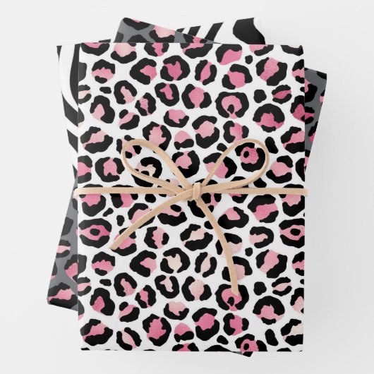 Rosa, Grau und Schwarz Safari Tierausdruck Geschenkpapier Set (Beispiel)
