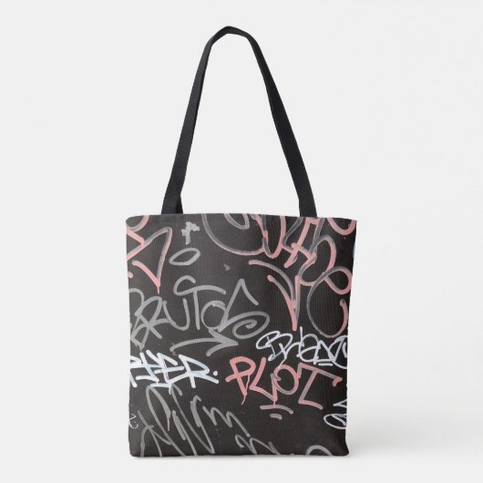 Rosa, Grau und Schwarz Urban Graffiti-Stil Tasche (Rückseite)
