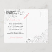 Rosa, Grau und Weiß Hochzeit Speichern Sie den Dat Ankündigungspostkarte (Rückseite)