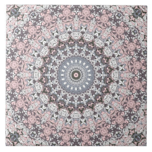 Rosa Grau und Weiß Mandala-Muster Fliese