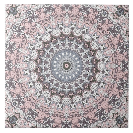Rosa Grau und Weiß Mandala-Muster Fliese (Vorderseite)