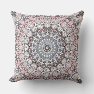 Rosa Grau und Weiß Mandala-Muster Kissen