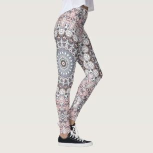 Rosa Grau und Weiß Mandala-Muster Leggings