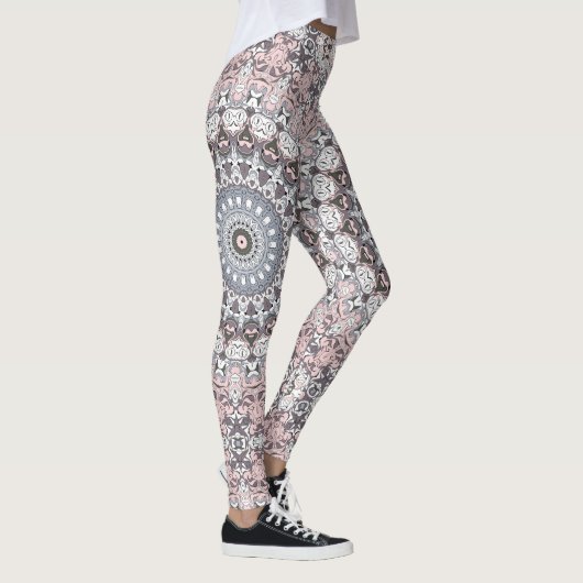 Rosa Grau und Weiß Mandala-Muster Leggings (Rechts)