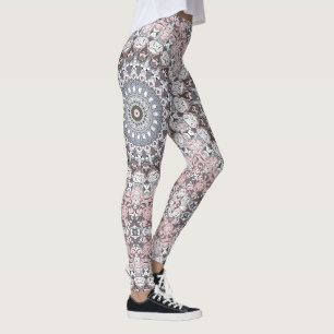 Rosa Grau und Weiß Mandala-Muster Leggings