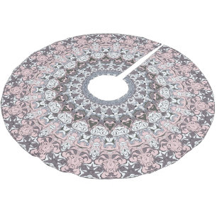 Rosa Grau und Weiß Mandala-Muster Polyester Weihnachtsbaumdecke