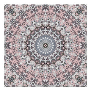 Rosa Grau und Weiß Mandala-Muster Poster