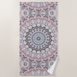 Rosa Grau und Weiß Mandala-Muster Strandtuch