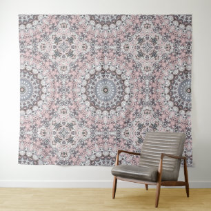 Rosa Grau und Weiß Mandala-Muster Wandteppich
