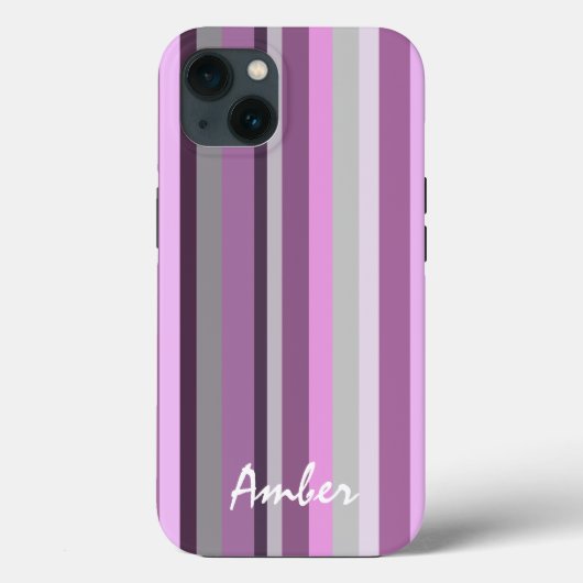 Rosa grau Vertikal Streifen Personalisiert Case-Mate iPhone Hülle (Rückseite)