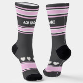 Rosa, grau, weiß - Name Herz Socken (Gewinkelt)