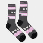 Rosa, grau, weiß - Name Herz Socken (Rechts)