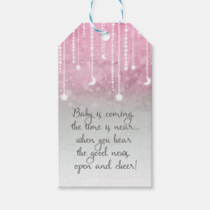 Rosa Grau Weiße Mond & Sterne Himmelskörper Baby S Geschenkanhänger