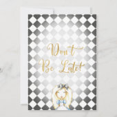 Rosa graue Alice in Onederland 1. Geburtstag Einladung (Rückseite)