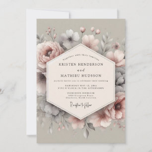 Rosa Graue Ätherische Blütenhochzeit Einladung