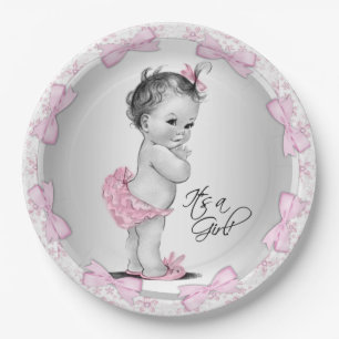 Rosa graue Baby-Party-Teller aus Papier Pappteller
