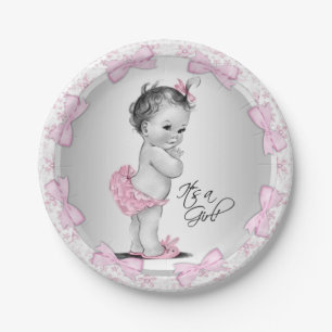 Rosa graue Baby-Party-Teller aus Papier Pappteller