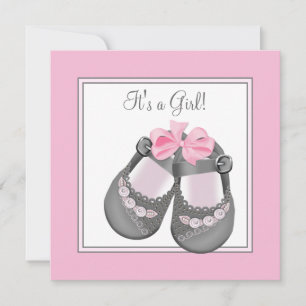 Rosa graue Babyschuhe Rosa graue Babymädchen-Party Einladung