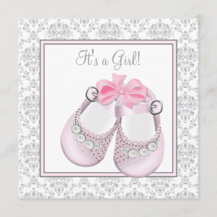 Rosa graue Babyschuhe Rosa graue Babymädchen-Party Einladung